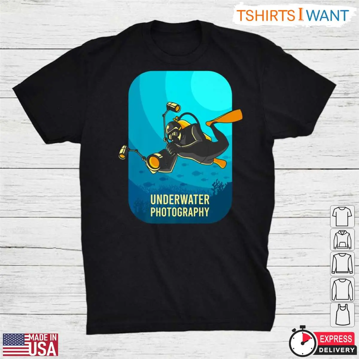 Underwater Photography Shirt - Scuba Diver Camera Gear Design 3 Detail view of Underwater Photography Shirt