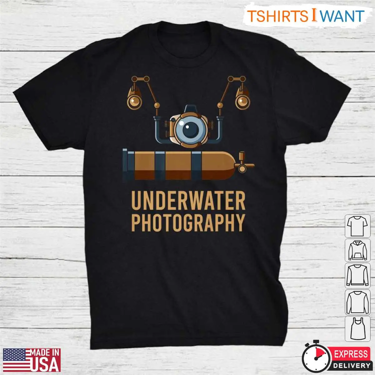 Underwater Photography Shirt - Scuba Diver Camera Gear Design 2 Front view of Underwater Photography Shirt