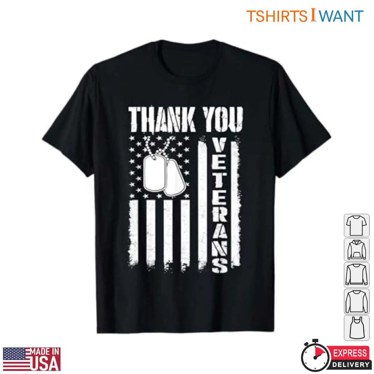 Veterans Day Appreciation T-Shirt - Thank You Veterans with Dog Tags & Stars Design 12 Veterans Day Appreciation T-Shirt Front View