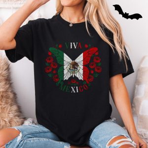 Viva Mexico Butterfly Flag Eagle Roses Heritage Pride T Shirt 5 1.jpg