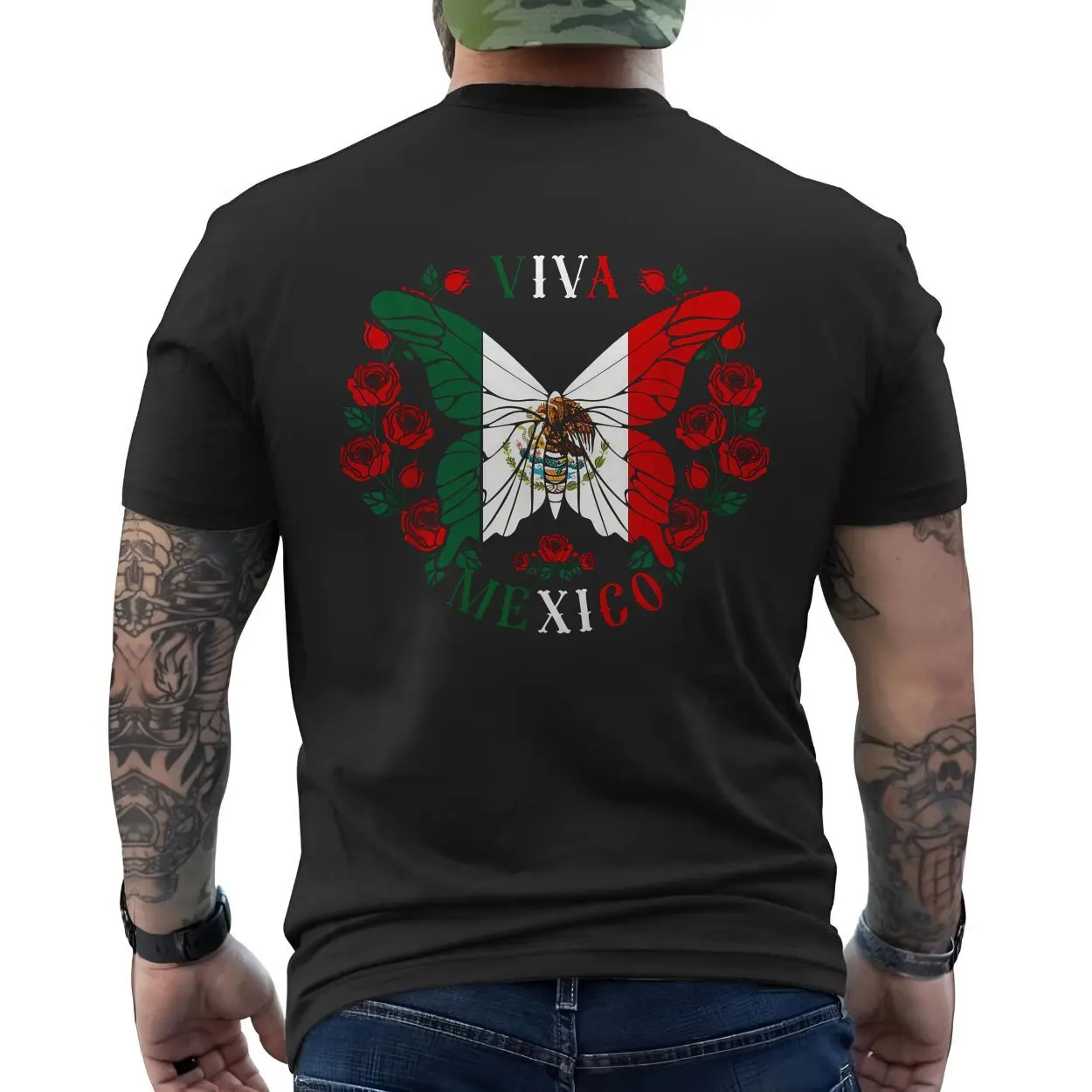 Viva Mexico Butterfly Flag Eagle Roses Heritage Pride T Shirt 6 1.jpg