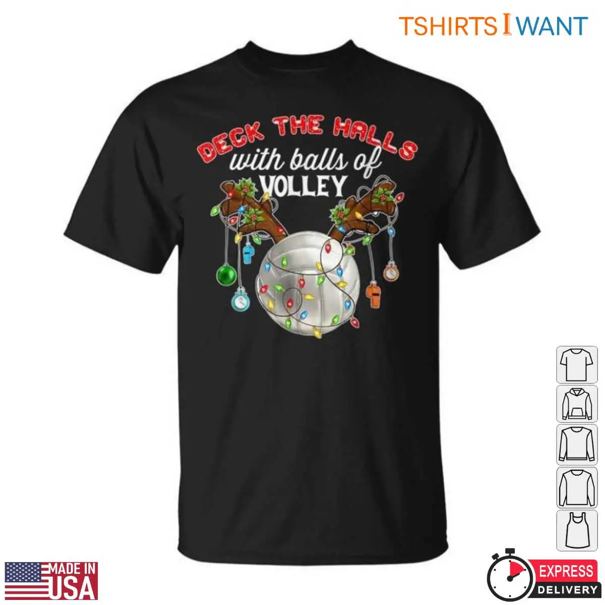 Volleyball Christmas T-Shirt - Holiday Lights and Balls of Volley Fun 12 Volleyball Christmas T-Shirt Front View