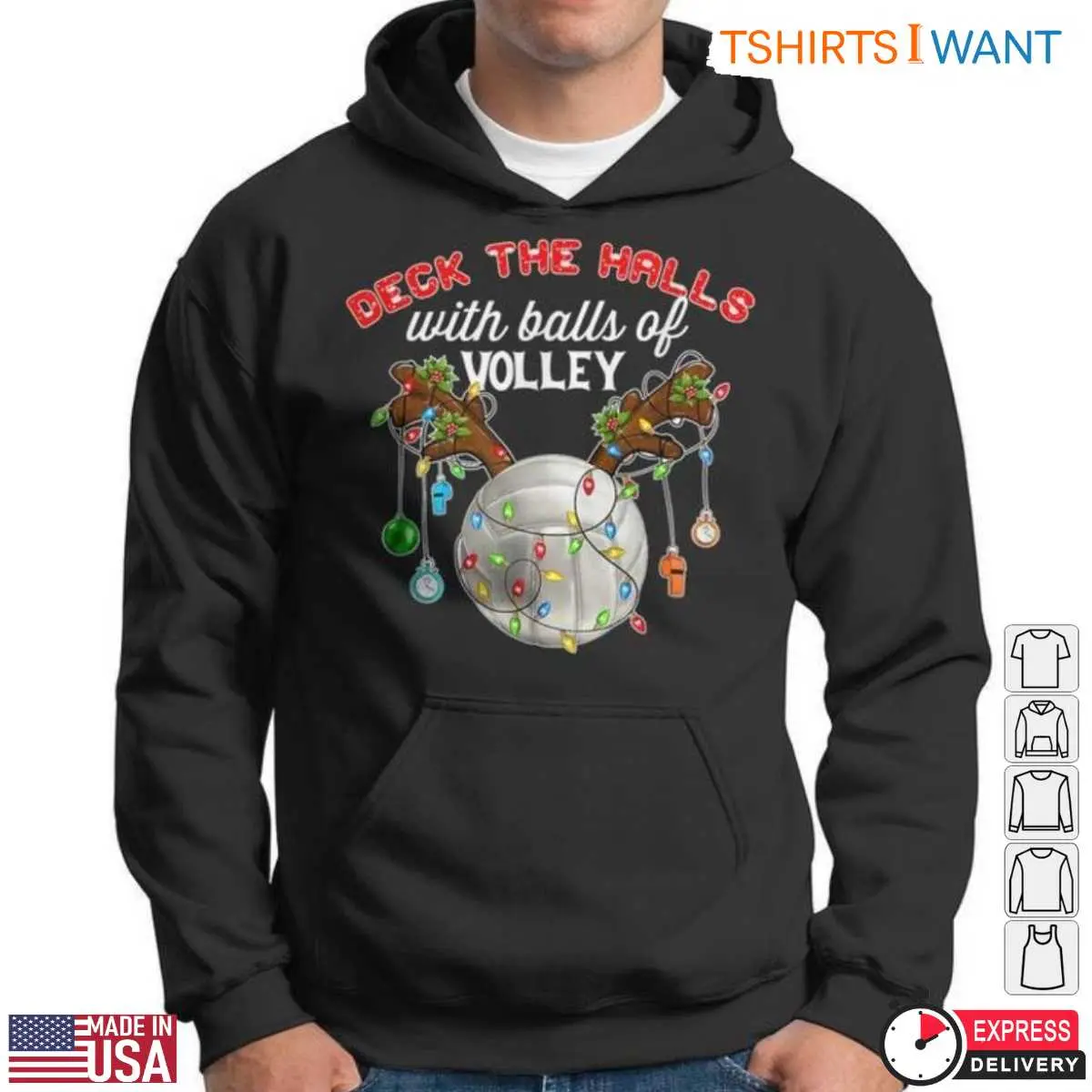 Volleyball Christmas T-Shirt - Holiday Lights and Balls of Volley Fun 13 Volleyball Christmas T-Shirt Detail