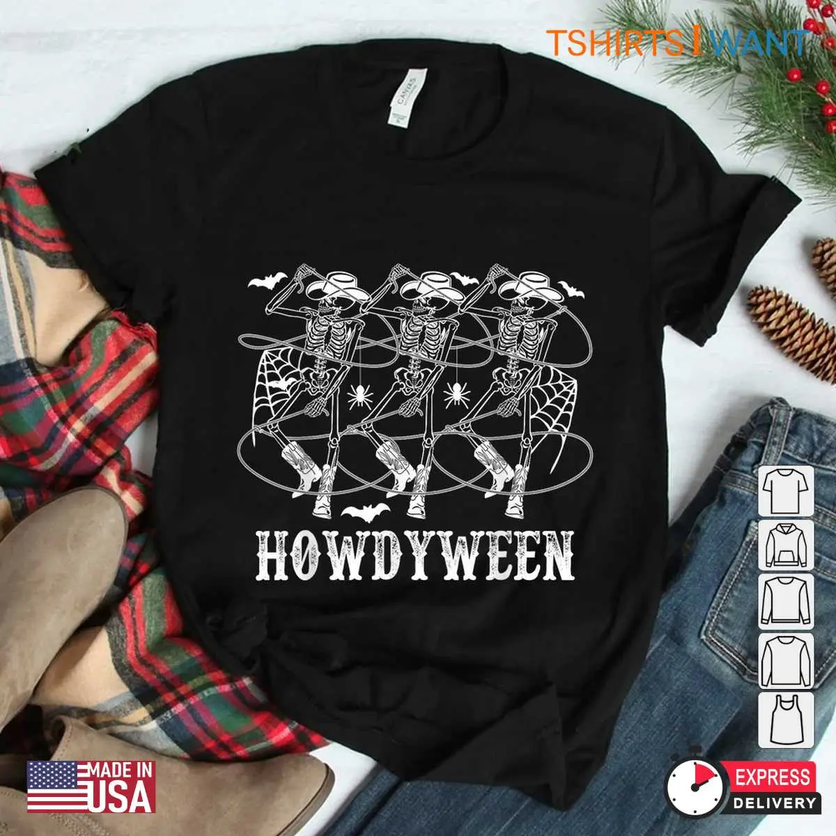 Western Halloween Shirts: Howdyween Spooky Skeleton Dancing Cowboy Halloween Tee 11 Western Halloween shirts
