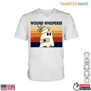 Wound Whisperer T-Shirt - Ghost Nurse with Bandage and Spider Web Graphic 7 Wound Whisperer Ghost Nurse Tee 2 1.jpg