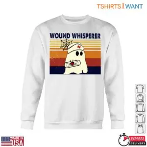 Wound Whisperer T-Shirt - Ghost Nurse with Bandage and Spider Web Graphic 10 Wound Whisperer Ghost Nurse Tee 5 1.jpg